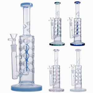 Stright Tube Glass Bongs Water Pijpen Hookahs Hoofdkantige Bong Oil Burner Fab Ei Disschijf Blue Roze Tube Dab Rigs Wax Douchekop Inline Perc met kom WP2161