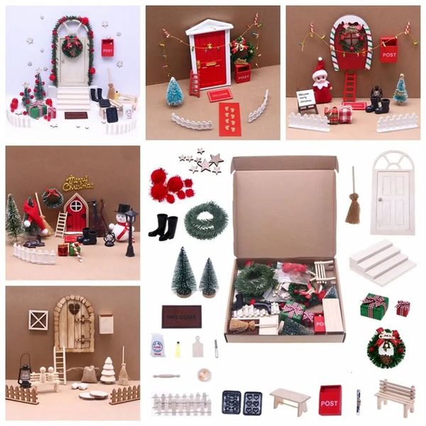 String Hat DollHouse Elf Kit Miniature Scène Couronne Miniature Elf Porte Mini Arbre Scène Modèle Fée Jouet Maison Décor de Noël 240123