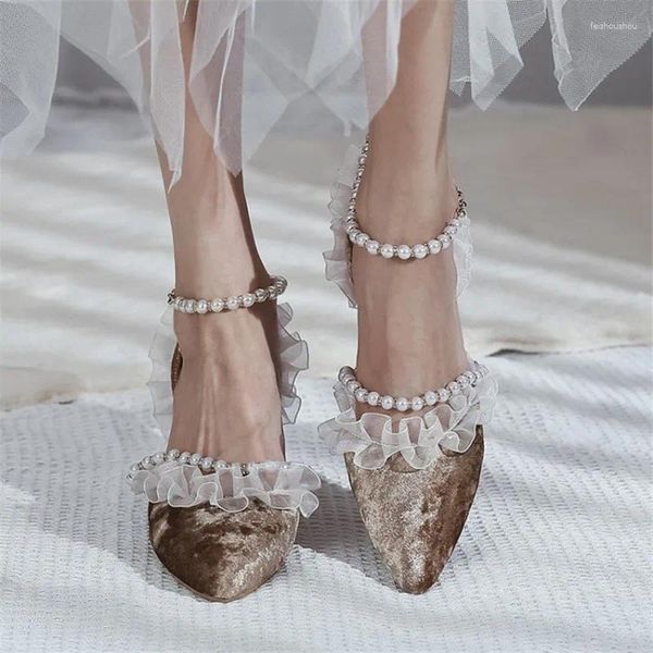 String Lace Elegant Ruffles Pxelena Sandales Beads Femmes Veet Wedding Strange High Talons Robe Party Date Chaussures grandes taille 45 1812 864