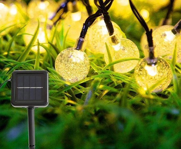 Guirlande Lumineuse Solaire LED Lumières En Plein Air Cristal Bulle Boule Globe 8 Modes Lampe Étanche Pour Garden Party Décor De Noël