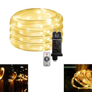 Guirlande lumineuse LED Corde d'éclairage 8 modes de contrôle Flexible Blanc chaud Bande lumineuse extérieure Idéal pour Noël Porche Deck Garden Party