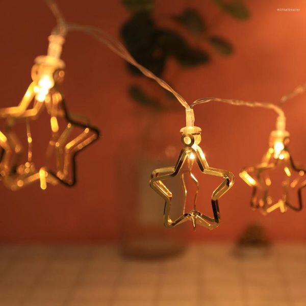 Strings 1.1M 10 LED Gold Hollow Star String Light Mini Fairy Lights pour Noël Fête de vacances Année de mariage Home Store Décor