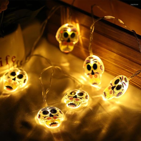 Cuerdas 1,5 m 10LED Halloween cadena de luz fantasma Festival araña murciélago esqueleto batería DIY decoración