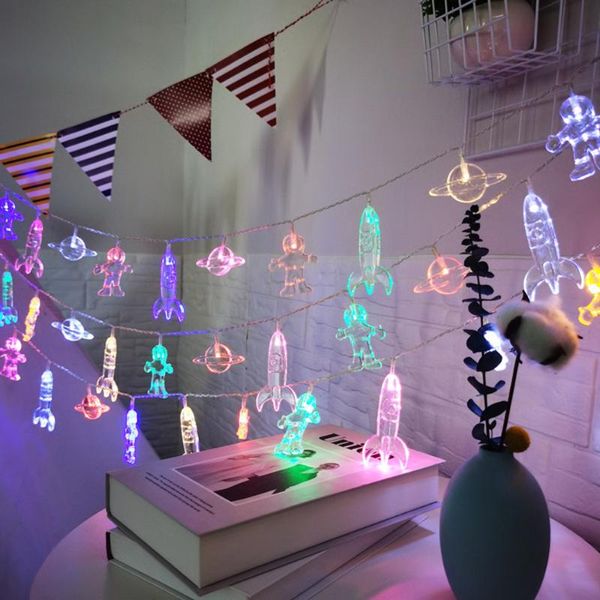 Cordes 1.5m / 3m lumière LED astronaute fusée navire espace extra-atmosphérique fête guirlande lumineuse enfants chambre décor à la maison lampe garçon anniversaire fournituresLED chaîne