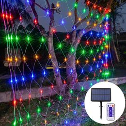 Cuerdas 1.5x1.5M 3X2M LED Solar Net Mesh String Light Navidad Vacaciones Hada Jardín al aire libre Ventana Cortina Carámbano Luces Guirnalda