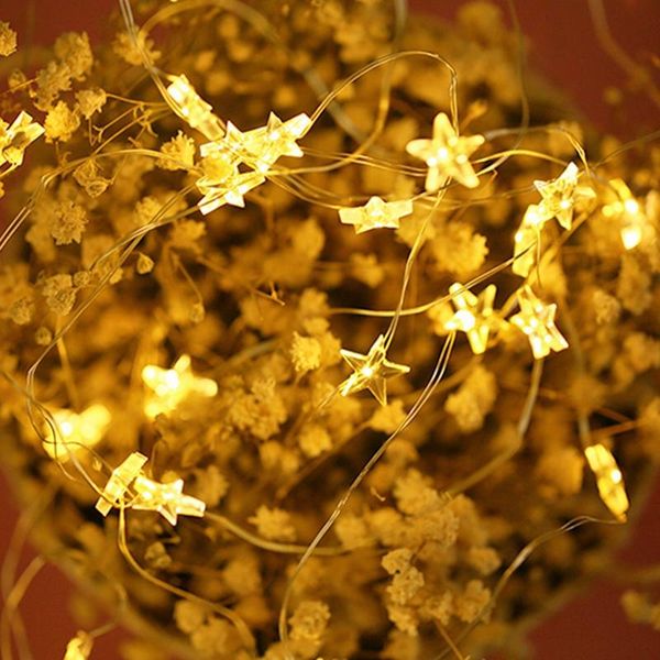 Cuerdas 10/20/30/40/50/60 LED Star Fairy Lights Operado por batería Twinkle String Light Copper Wire Decoración del banquete de boda de Navidad