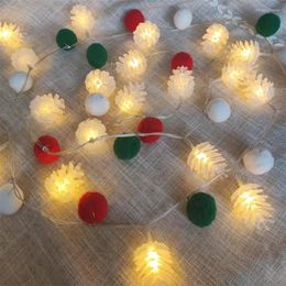 Cordes 10/20 LED Noël Pinecone Guirlande Lumineuse Avec Hairball Fairy Light À Piles Xmas Year Holiday Party Decor