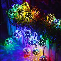 Cuerdas 10/20 LED Bola marroquí Luces de cadena Hada romántica Linterna Luz Colgante Lámpara de jardín Guirnaldas Decoración de fiesta de Navidad