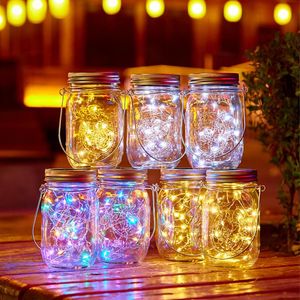Strings 10/20 LED Solar Mason Jar Deksel licht Fairy Lights Color Changing Garden Kerstmis buiten bruiloft Luminous Decororeded