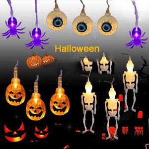 Strings 10/20Led Halloween Pumpkin Spider Bat Led Garland Light String Holiday Bar Family Party Indoor Outdoor Decoratie Lampled stringsleding