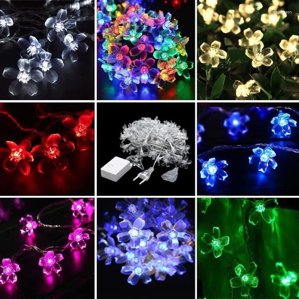 Strings 10/20M Guirlande de fleurs de cerisier Guirlandes lumineuses Décoration de Noël intérieure Chaîne 200LED pour les décorations de fête rose de mariage