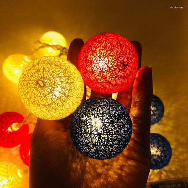 Cordes 10 LED boule de coton guirlandes lumineuses à piles coloré guirlande fée pour la maison mariage fête de noël décors extérieurs