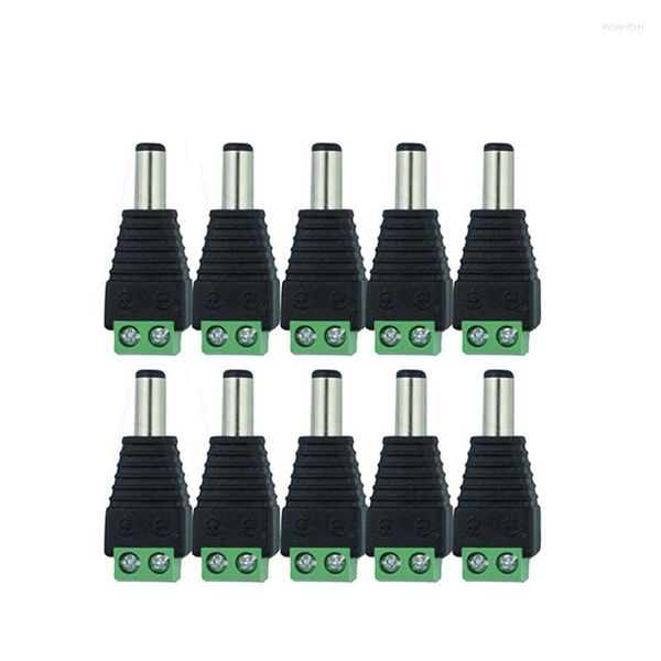 Cuerdas, 10 Uds., enchufe macho de alimentación CC, 12V, 2,1X5,5mm, conector adaptador Jack para CCTV, luz LED de un solo Color