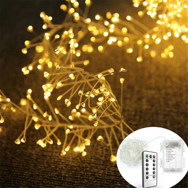 Cuerdas 100/200 LED petardos luces de cadena USB Control remoto Navidad guirnalda al aire libre impermeable año boda fuegos artificiales
