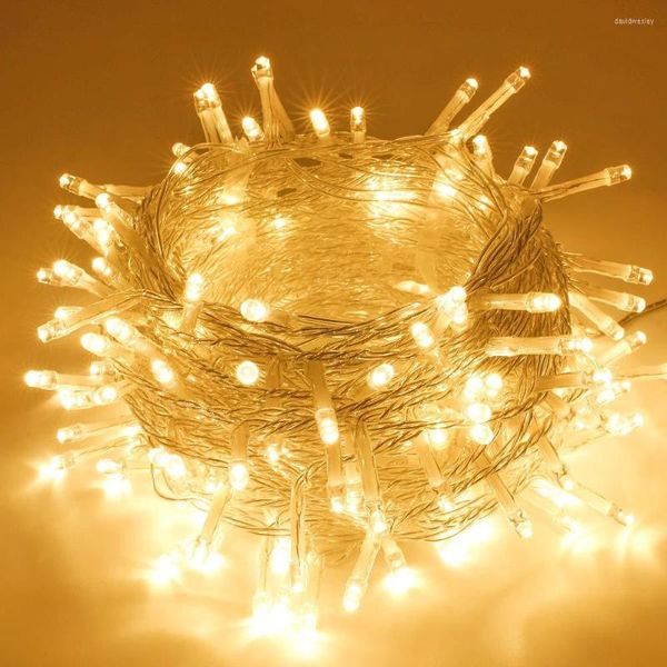 Cuerdas 100 LED Luz blanca cálida de Navidad Interior 10 m Exterior Impermeable 8 modos Plug-in Twinkle Fairy String Luces para fiesta de boda