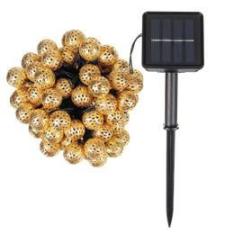 Cordes 100 LED 12m Maroc Boule Solaire Lumière Extérieure IP65 Étanche Chaîne Fée Lampes Guirlandes De Jardin Décoration De Noël