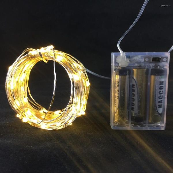 Cuerdas 100 unids/lote 5M 50LEDs Super brillante 3 pilas Mini Micro luces LED cadena para decoración de eventos de fiesta de boda