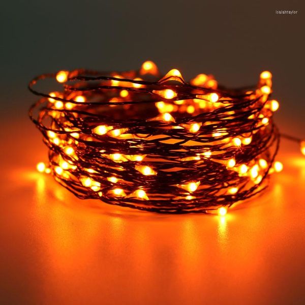 Cuerdas 10M 100 luces LED decoración Halloween alambre negro naranja púrpura Color hada para decoración del hogar