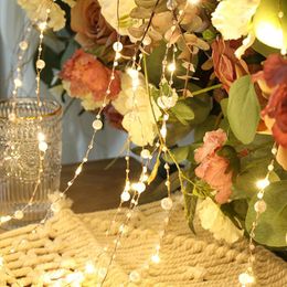Strings 10m 100 LED's Bead Silver Gold Wire Fairy String Lights Garland Wedding Decor Kerstmis voor kamer Huisjaar 2022 Geschenken Ledled LED