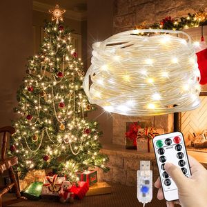 Strings 10M 100LED Fairy Lights Décoration d'arbre de Noël 5V USB Power Guirlande flexible LED étanche avec télécommande