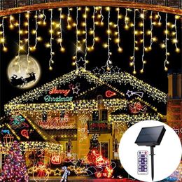 Chaînes 10M 300 LED Solaire Noël Glaçon Lumières Extérieures 8 Modes Fée Étanche Pour Les Vacances Patio Balcon Décor