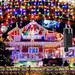 Cuerdas 10M 400 LED Conectable Carámbano de Navidad Luz Jardín al aire libre Telón de fondo Cortina de ventana de cadena de hadas para fiesta de vacaciones