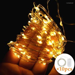 Cordes 10 PCS LED Fée Lumière 1-5 M Fil De Cuivre Étanche Chaîne CR2032 Batterie Pour Mariage De Noël Guirlande Fête Mini Lampe De Noël