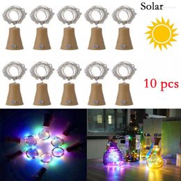 Strings 10 pcs/lot LED bouteille de vin solaire lumière 2 M 20 LED cuivre liège fée lumières bricolage chaîne de noël pour la décoration de mariage de fête