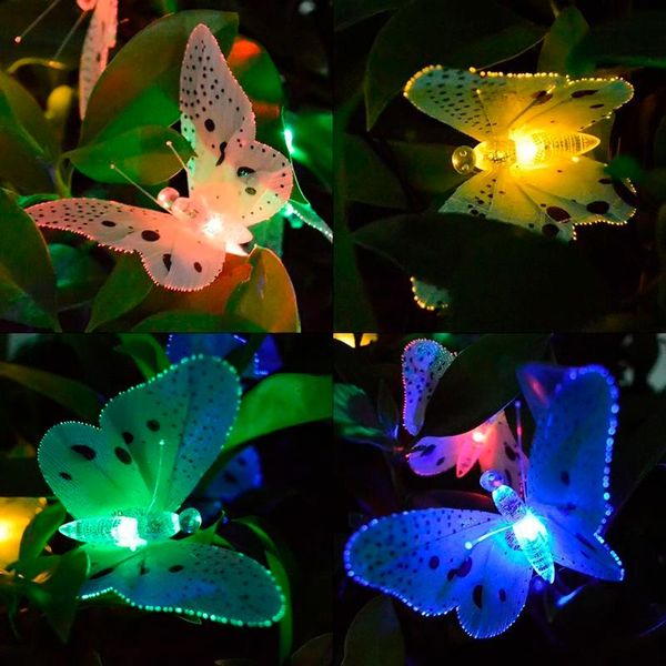 Cuerdas 12/20 LED color mariposa luz solar cadena decoración navideña lámpara linterna estrella jardín al aire libre