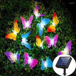 Cuerdas 12/20 LED Solar Powered Butterfly Fairy String Lights Jardín al aire libre Boda Decoración de Navidad Lámpara Fibra Óptica Impermeable