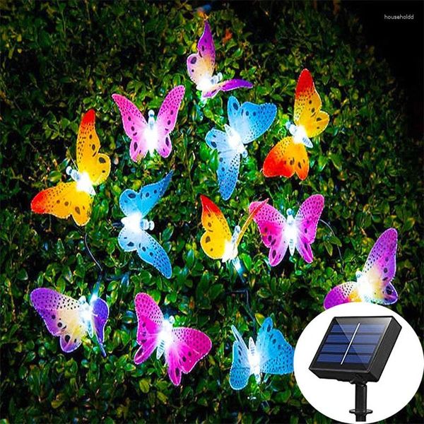 Strings 12/20 LED solaire alimenté papillon fée chaîne lumières jardin extérieur mariage décoration de noël lampe fibre optique étanche