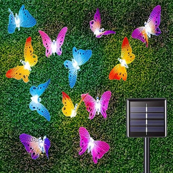 Cuerdas 12/20 Led con energía Solar mariposa fibra óptica guirnalda de luces impermeable Navidad jardín al aire libre decoración de vacaciones