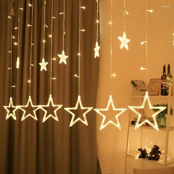 Cuerdas 12 estrellas 138 LED Luces de estrellas de Navidad Cortina Enchufe de cadena para decoración de pared de dormitorio con 8 modos Colgante impermeable Wi