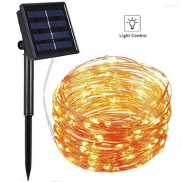 Cordes 12M 100 LED bande de lumière solaire pour guirlande étanche fil de cuivre chaîne fée extérieur fête de noël mariage déco