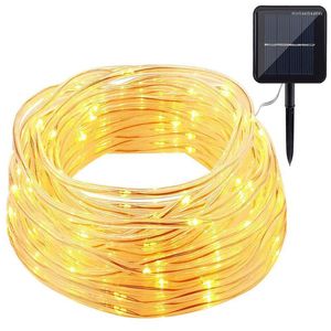 Cordes 12M Tube guirlande lumineuse 100LED s énergie solaire corde Patio lumières extérieur étanche fée jardin guirlande décor de chambre