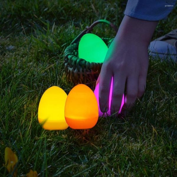 Cuerdas 12PCS Huevos de simulación de Pascua Decoración de iluminación LED Huevo multicolor para decoración del hogar Luz de regalo para niños