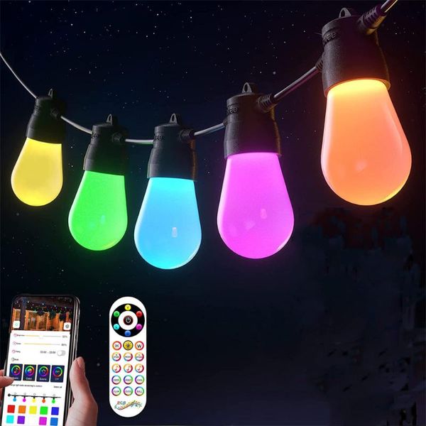 Cordes 15m 15 ampoules LED guirlandes lumineuses étanches RGB avec contrôle d'application pour mariage fête d'anniversaire intérieur extérieur DecorLED