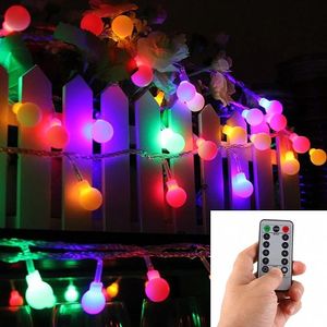 Strings 16 voet 50 LED Outdoor Globe String Lights 8 Modi Batterij bediende Frosted Witte Ball Fairy Light Dimable IP65 Waterdicht