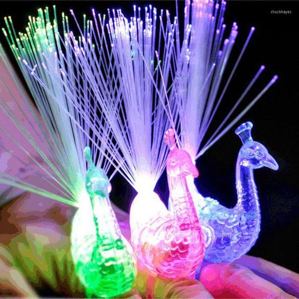 Cuerdas 1 unids colorido pavo real deslumbrante dedo anillo de luz láser LED fiesta rave favores resplandor vigas lámpara divertida