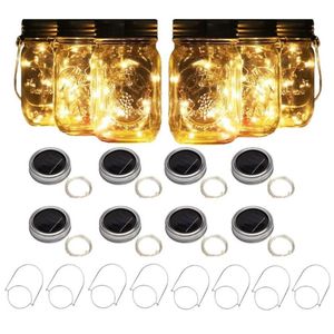 Strings 1pcs Solar Mason Jar Light avec poignées 20 LED String Fée Firefly Lights Couvercles pour Noël Patio Pelouse Jardin Décor-No J323U