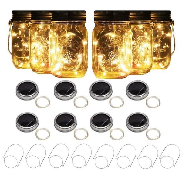 Strings 1pcs Solar Mason Jar Light avec poignées 20 LED String Fée Firefly Lights Couvercles pour Noël Patio Pelouse Jardin Décor-No J310y