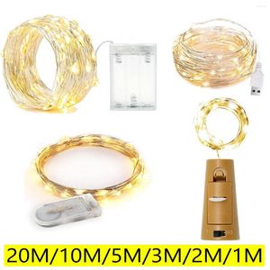 Cordes 2/5/10M LED fil de cuivre guirlandes lumineuses à piles chaîne fête mariage décoration de noël USB bouteille de vin liège