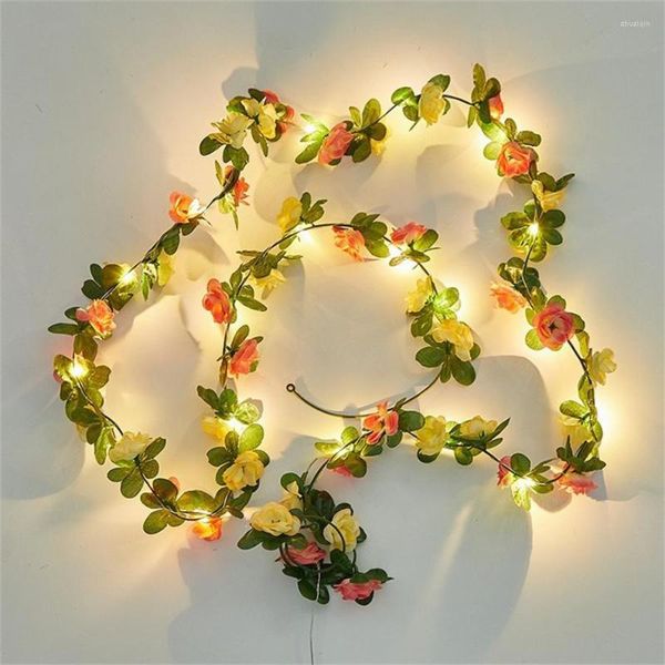 Cuerdas 2/5/10M Rose Flower Vine String Light Artificial Green Leaf Cobre Wire LED Fairy Garland para Navidad Fiesta Evento Decoración