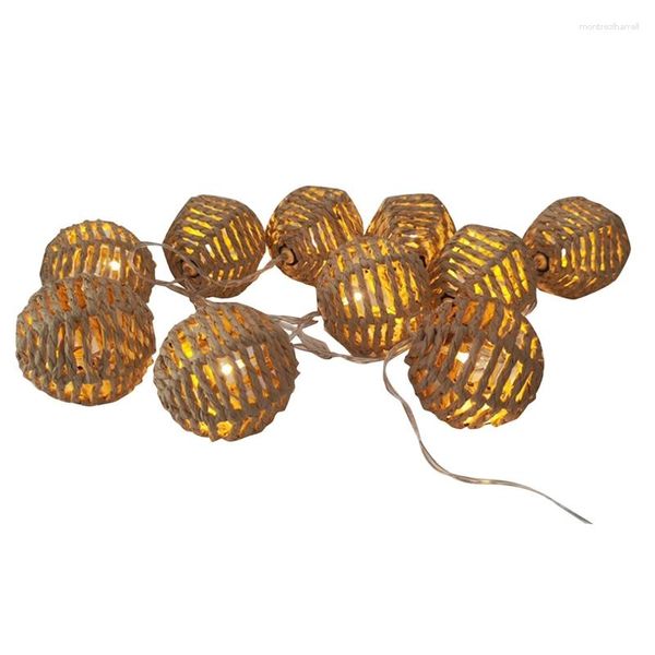 Cordes 2.5M 10LED Papier Rotin Boule Lumière Décoration Festival De Noël Chaîne Pendentif Tressé