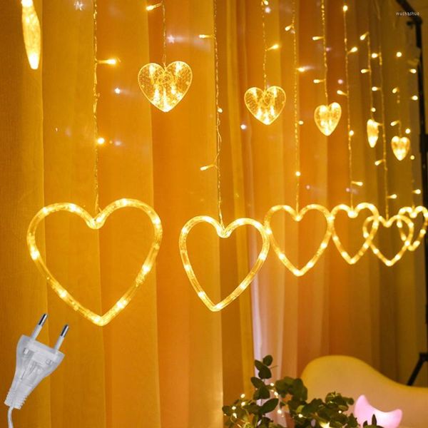 Cordes 2.5M guirlandes de noël rideau en forme de coeur LED chaîne lumière 220V EU Plug fête de mariage décoration d'éclairage de vacances