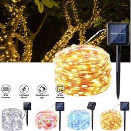 Strings 2 Pack 100Led Solaire Fée Guirlandes Lumineuse 8 Modes Étanche Fil De Cuivre Capteur Contrôle Lumière De Noël Décor Extérieur Lichterkette