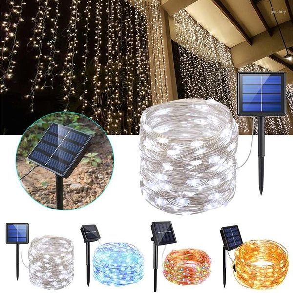 Cuerdas 2 Pack 200LED 72ft Luces de hadas solares 8 modos Alambre de cobre Iluminación exterior impermeable Hogar Jardín Boda Decoración de Navidad