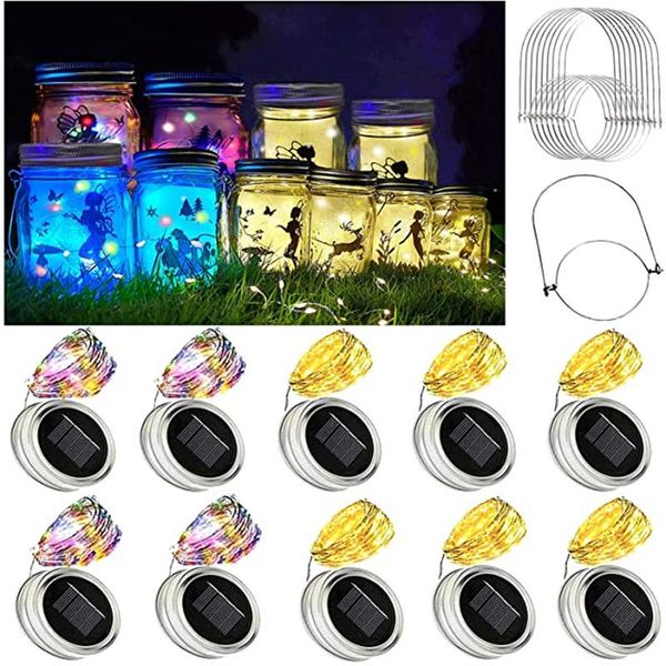 Cordes 20/10 LED d'énergie solaire fée chaîne lumière Mason pot couvercle fête de noël jardin extérieur mariage décoration lumineuse