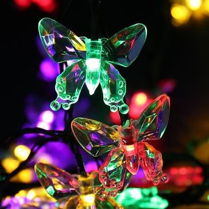 Strings 20/30 LED Zonne -aangedreven kleurrijke vlinder Night Light Lamp Fiber Optic Fairy String Lights Christmas Outdoor Garden Patio Decor