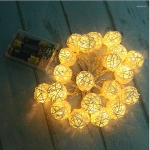 Strings 20/40led Rattan Ball String Lights Fairy Christmas Tree Ornamenten Xmas Decoratie Warm Wit LED Home Garden Decor